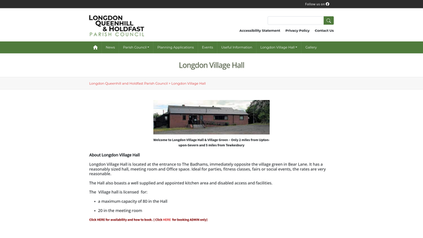 Screenshot of the Longdon Village Hall website
