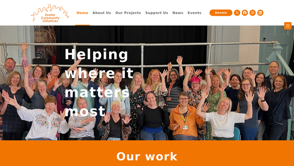 Screenshot of the Exeter Community Initiatives website