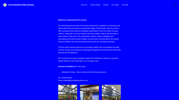 Screenshot of the Datchworth Pre-School website