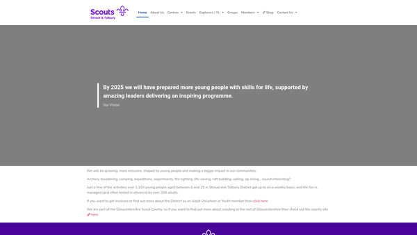 Screenshot of the Stroud And Tetbury District Scout Council website