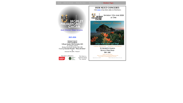 Screenshot of the Bromley Philharmonic Choir website