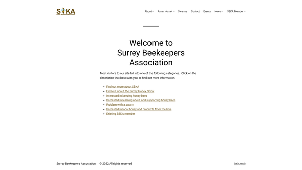 Screenshot of the Surrey Beekeepers Association website