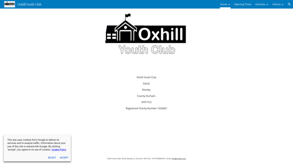Screenshot of the Oxhill Youth Centre website