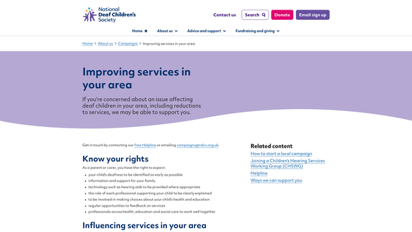 Screenshot of the Trafford Deaf Children's Society website