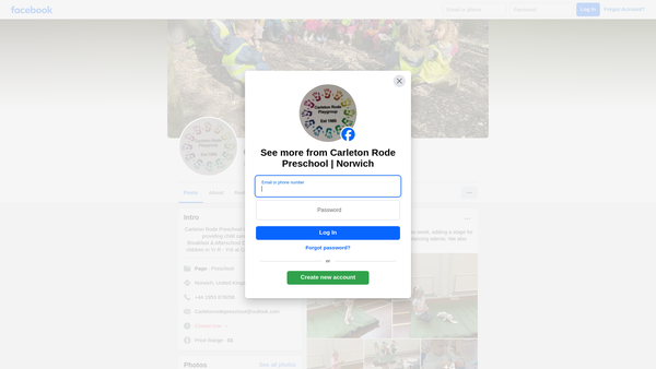 Screenshot of the Carleton Rode Playgroup website
