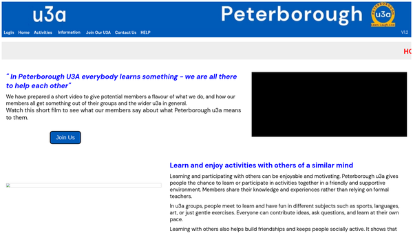 Screenshot of the Peterborough University Of The Third Age website