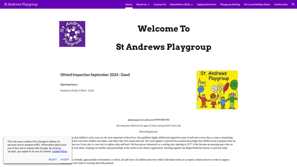 Screenshot of the St Andrews Playgroup website