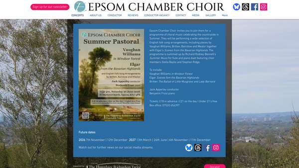 Screenshot of the Epsom Chamber Choir website