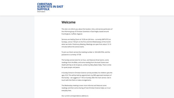Screenshot of the Christian Science Society, Framlingham website