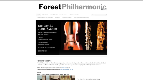 Screenshot of the Forest Philharmonic Society website