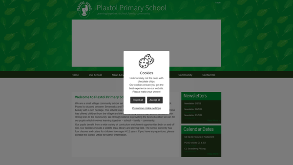 Screenshot of the Plaxtol School Association website