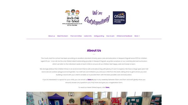 Screenshot of the Youth Club Pre-School website