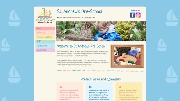 Screenshot of the St Andrew's Pre School website