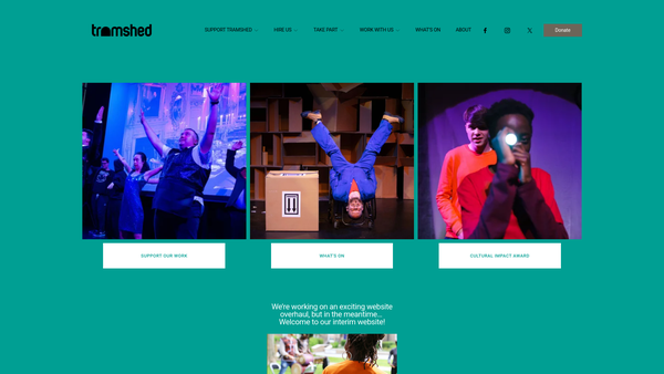 Screenshot of the Tramshed Arts website
