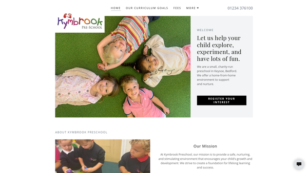 Screenshot of the Kymbrook Preschool website
