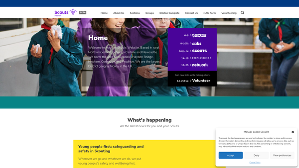 Screenshot of the 1st Tynedale (Corbridge) Scout Group website