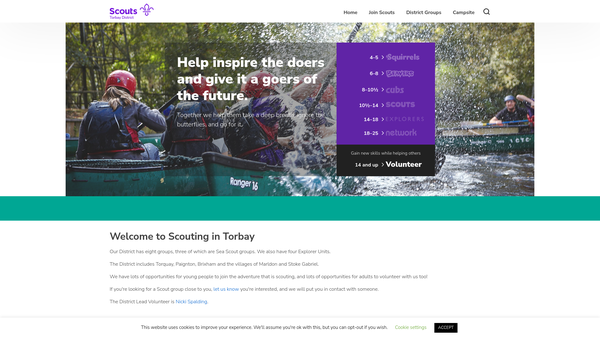 Screenshot of the Torbay District Scout Council website