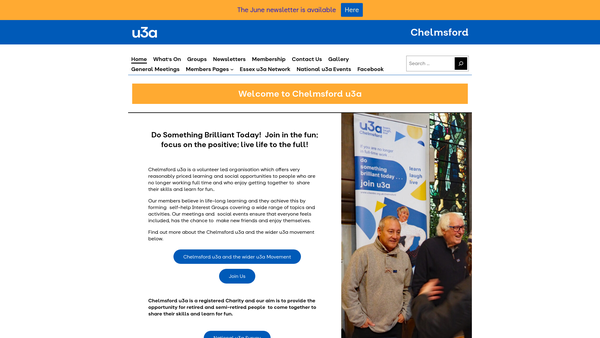 Screenshot of the The U3A Chelmsford website