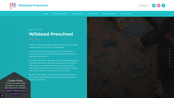 Screenshot of the Wilstead Pre-School Playgroup website