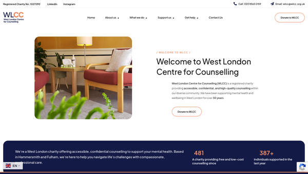 Screenshot of the West London Centre For Counselling website