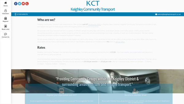 Screenshot of the Keighley Community Transport website