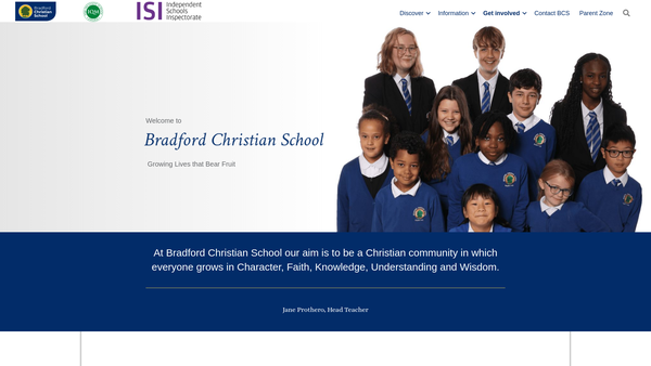 Screenshot of the Bradford Christian School website