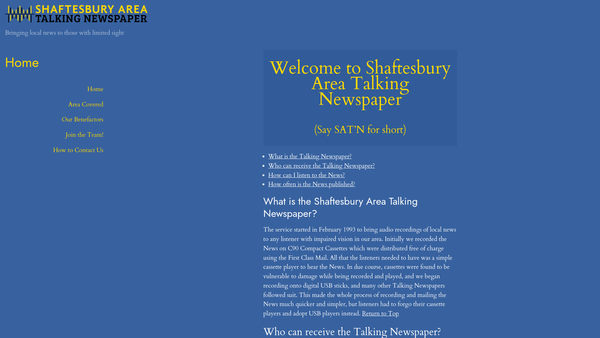 Screenshot of the Shaftesbury Area Talking Newspaper website