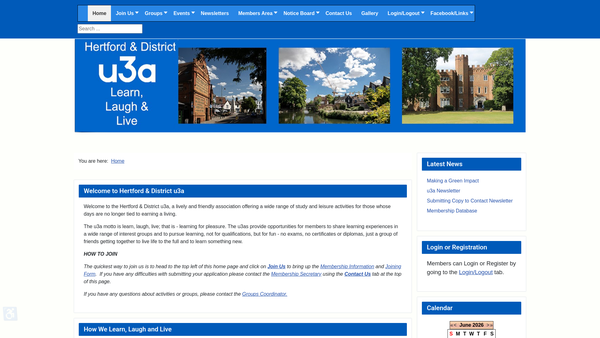 Screenshot of the The Hertford And District U3A website