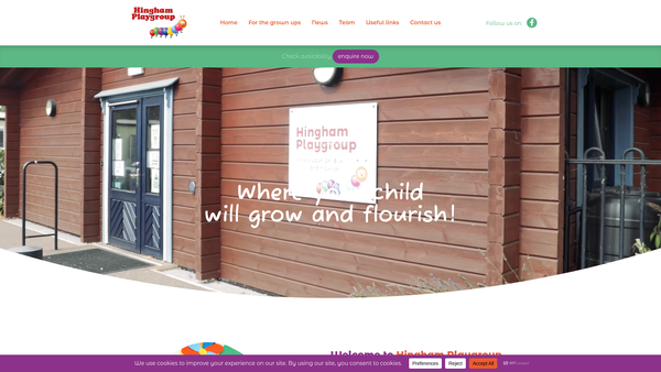 Screenshot of the Hingham Pre School Playgroup website
