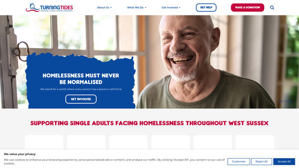 Screenshot of the Turning Tides Homelessness website