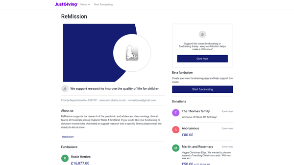 Screenshot of the Remission website