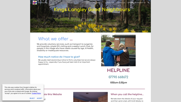 Screenshot of the Kings Langley Good Neighbours Association website