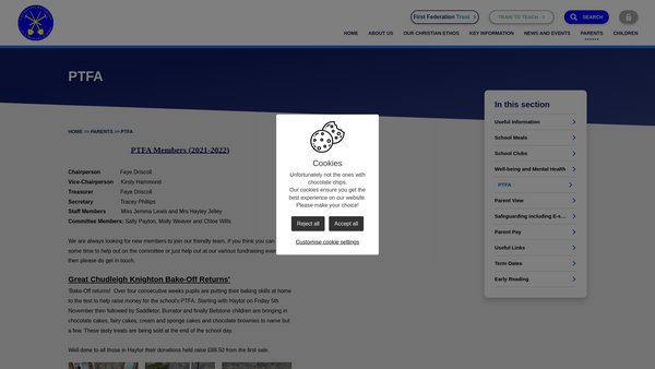 Screenshot of the Parent, Teacher And Friends Association, Chudleigh Knighton (Cofe) Primary School website