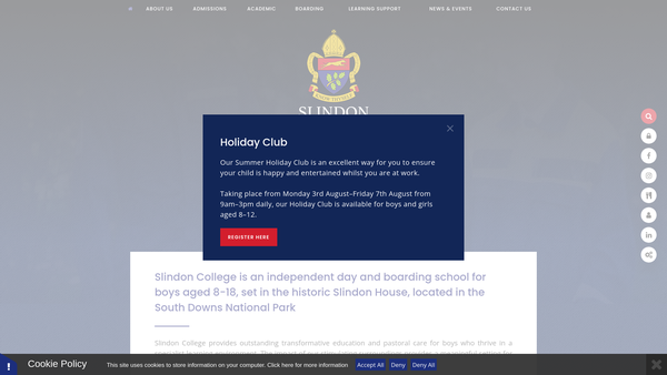 Screenshot of the Slindon College Limited website