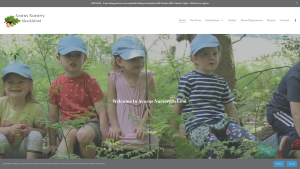 Screenshot of the Acorns Nursery School website