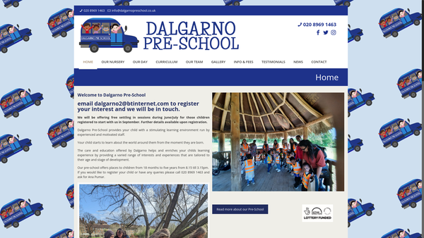 Screenshot of the Dalgarno Pre-School website
