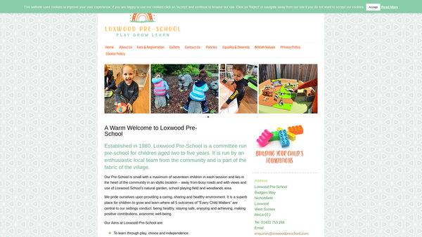 Screenshot of the Loxwood Preschool website