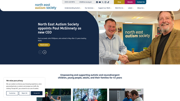 Screenshot of the North East Autism Society website
