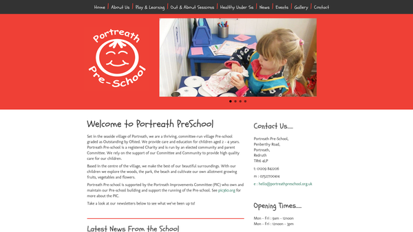 Screenshot of the Portreath Pre-School Playgroup website