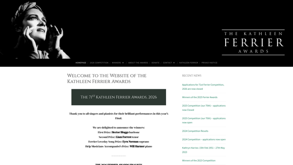 Screenshot of the Kathleen Ferrier Memorial Scholarship Fund website