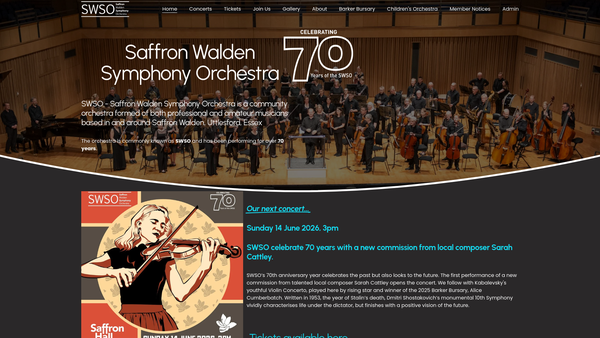 Screenshot of the Saffron Walden Orchestral Society website