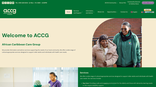 Screenshot of the African Caribbean Care Group website