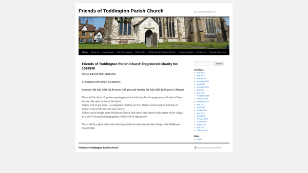 Screenshot of the Friends Of Toddington Parish Church website
