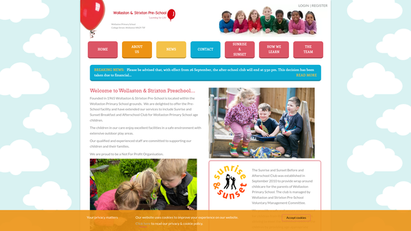 Screenshot of the Wollaston And Strixton Pre-School website
