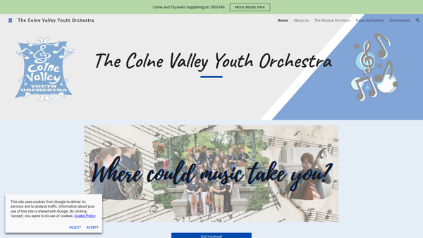 Screenshot of the Colne Valley Youth Orchestra Society website