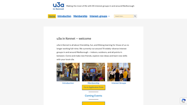 Screenshot of the University Of The Third Age In Kennet (Wiltshire) website