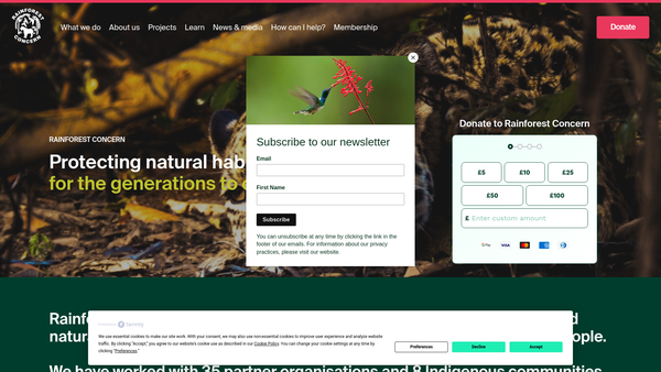 Screenshot of the Rainforest Concern website