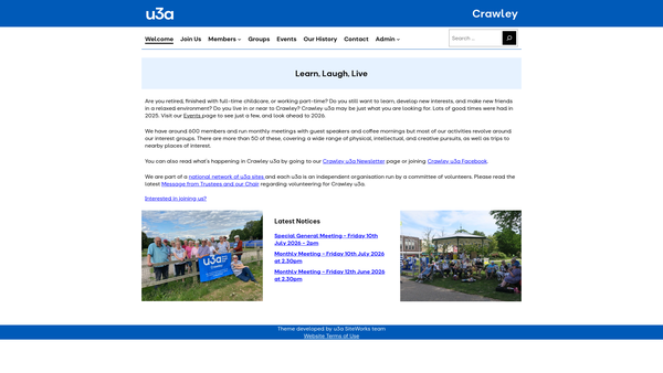 Screenshot of the Crawley University Of The Third Age website