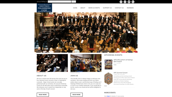 Screenshot of the Hastings Philharmonic Choir website