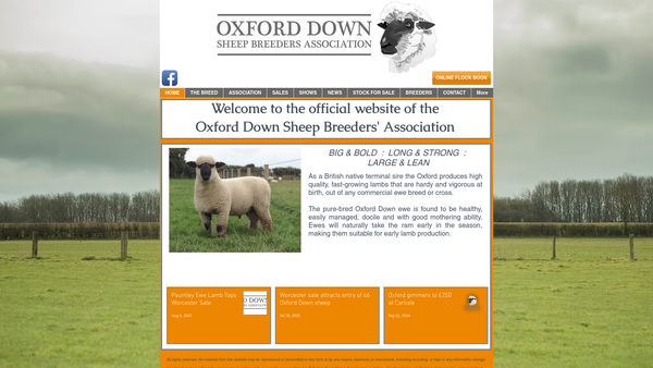 Screenshot of the The Oxford Down Sheep Breeders' Association website